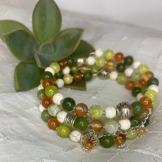 Bracelet multirangs Cornaline Jade magnésite Quartz citron