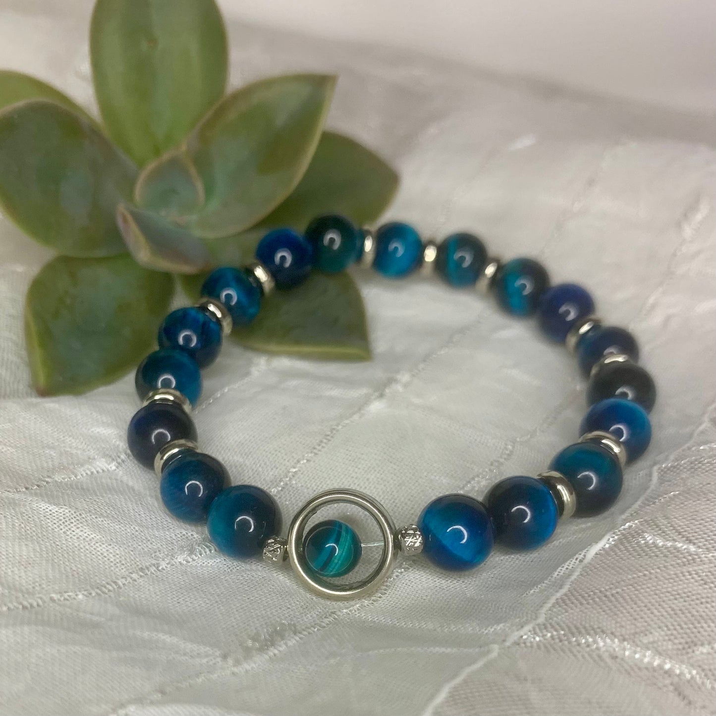 Bracelet Œil de tigre bleu (teinté)