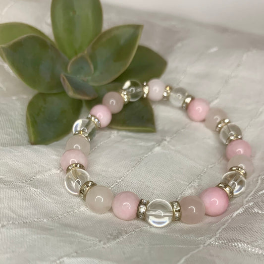 Bracelet Cristal de roche Quartz rose Kunzite